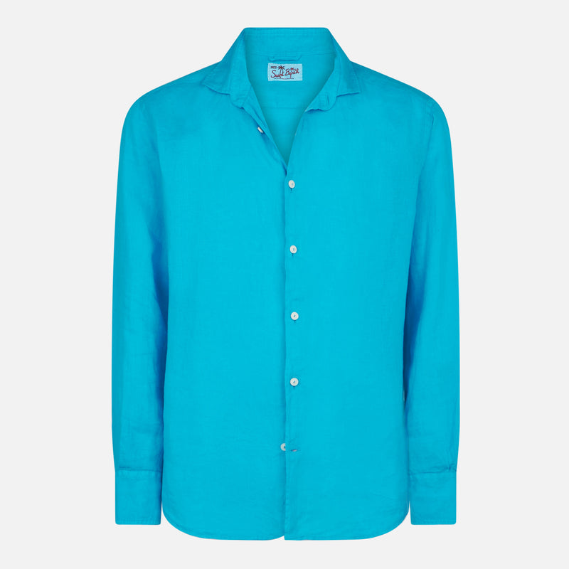 Man turquoise linen Pamplona shirt