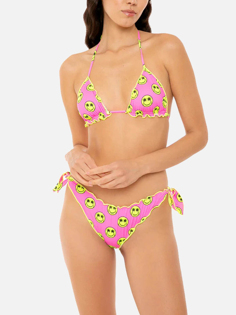 Damen-Triangel-Bikini mit gelbem Smile-Print