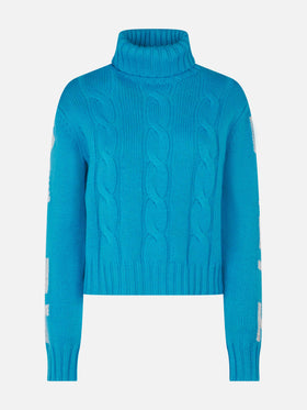 Woman turtleneck braided sweater with Saint Barth jacquard - MC2 Saint Barth