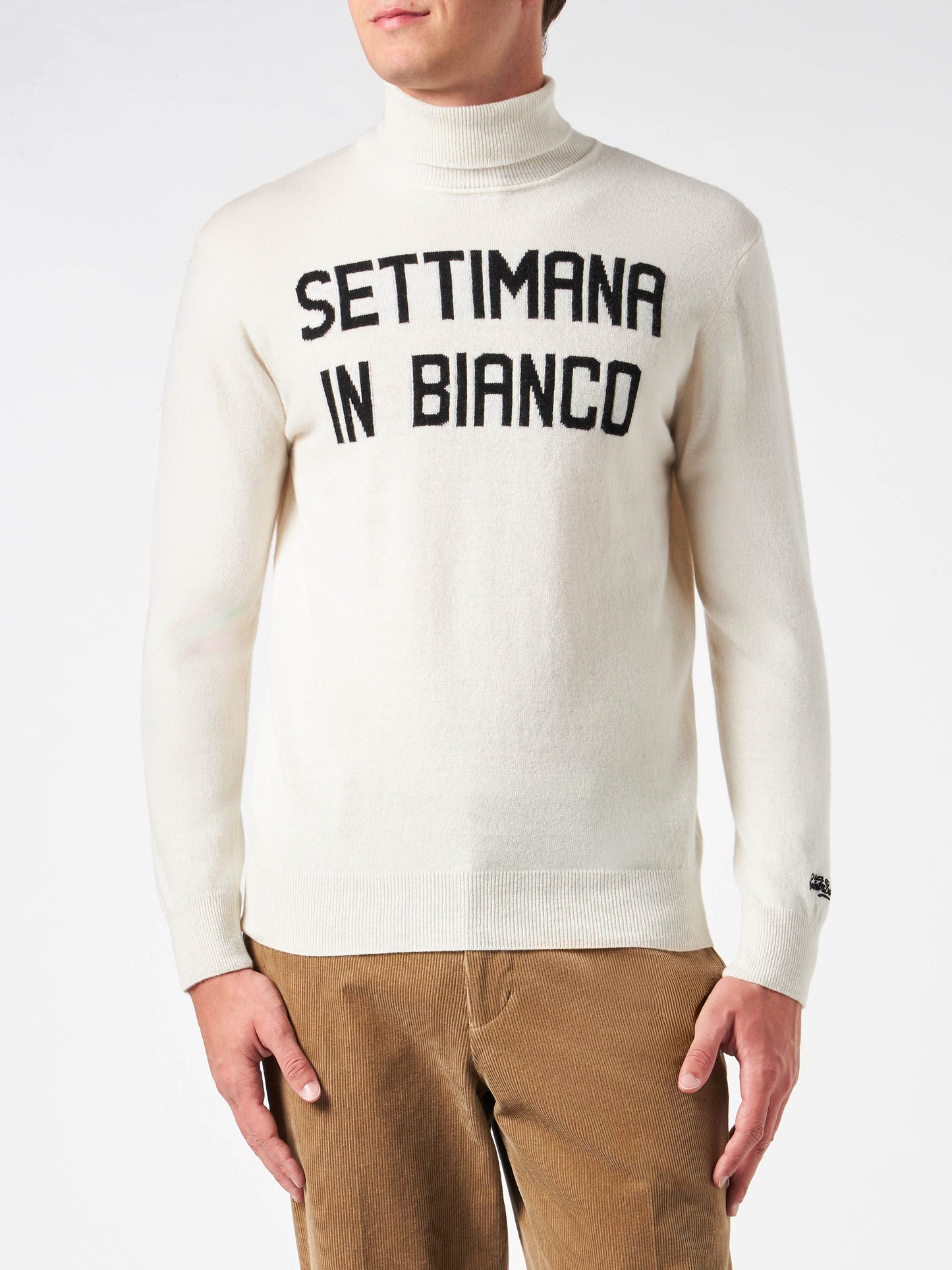 Maglione da uomo dolcevita con stampa jacquard Settimana in Bianco 
