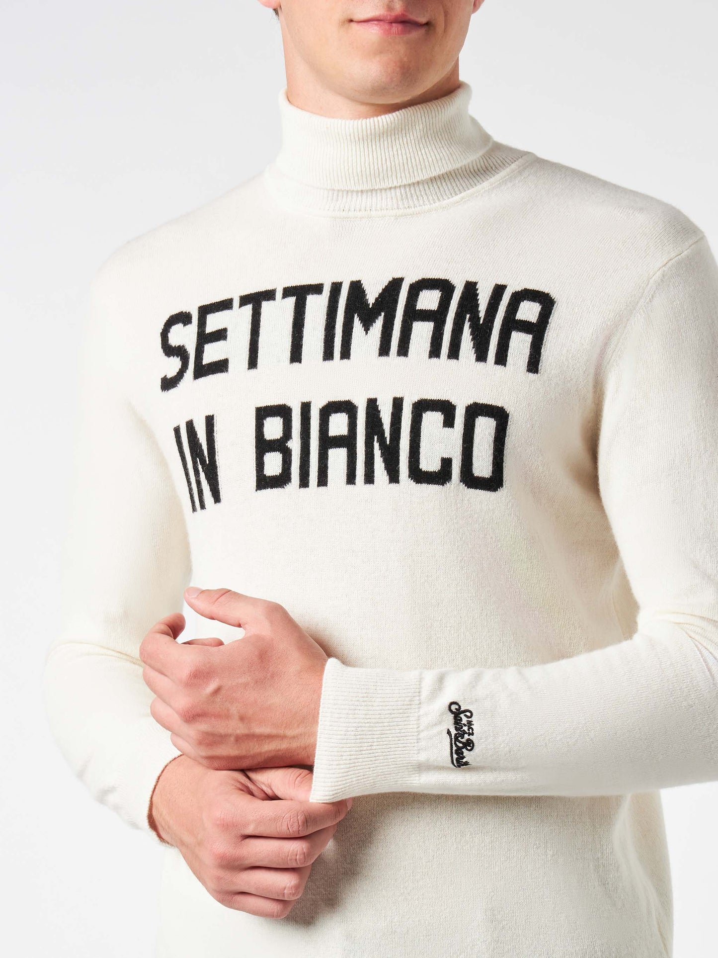 Maglione da uomo dolcevita con stampa jacquard Settimana in Bianco 