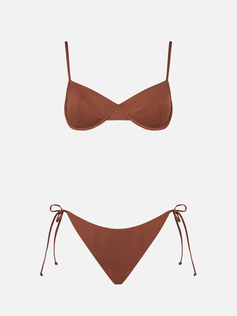 Brauner Bralette-Bikini für Damen mit Bügeln