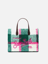 Borsa a mano Vivian in sherpa con stampa check multicolor