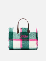 Borsa a mano Vivian in sherpa con stampa check multicolor