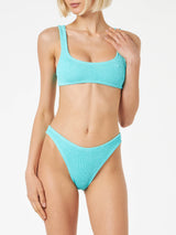 Wassergrüner Crinkle-Bralette-Bikini für Damen