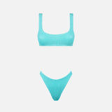 Bikini a bralette da donna verde acqua crinkle