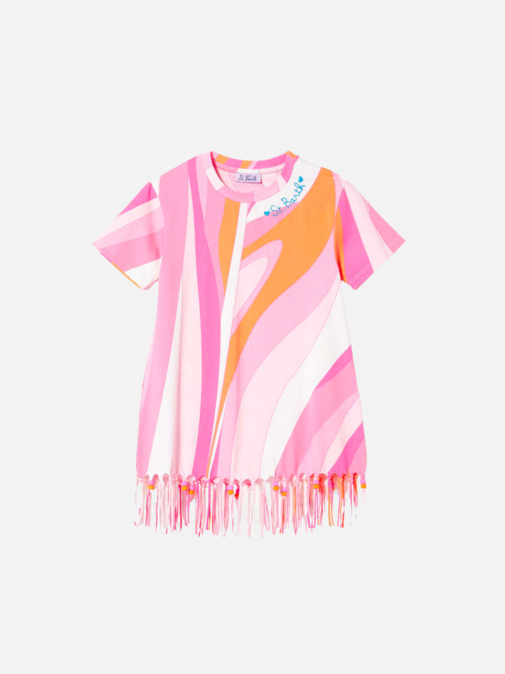 Abito da bambina in cotone con frange e charms