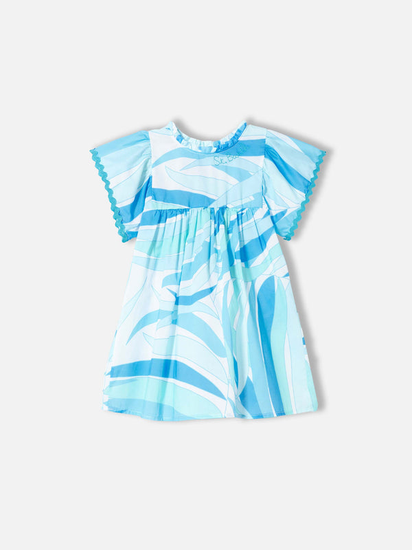 Mädchenkleid mit hellblauem Palmenprint