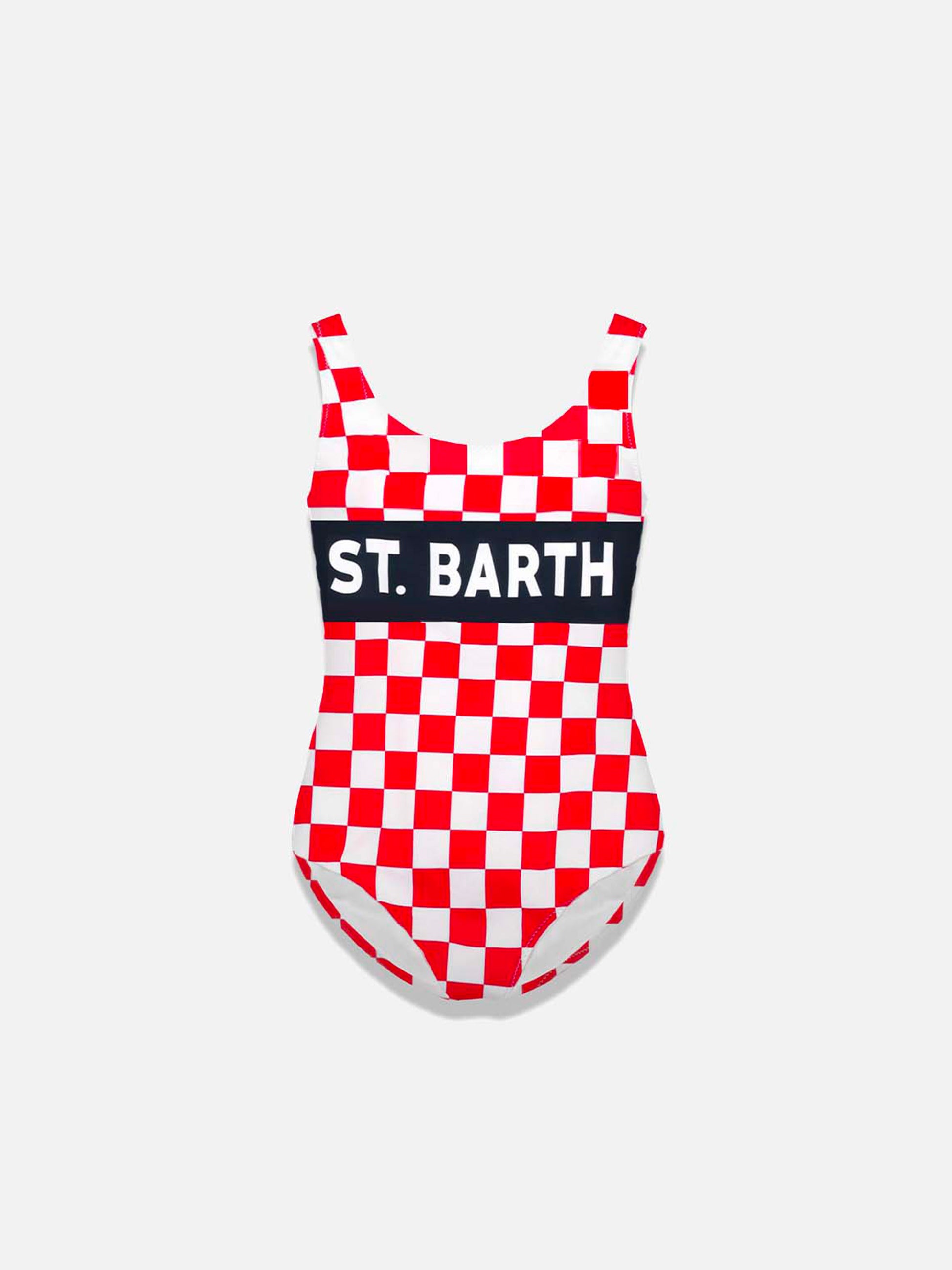 White and red check print girl's one piece - MC2 Saint Barth