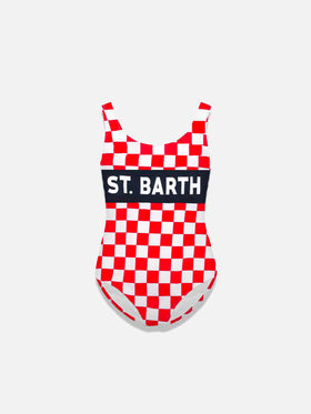 White and red check print girl's one piece - MC2 Saint Barth