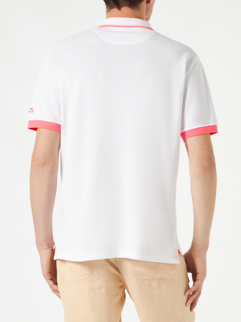 White piquet polo with palm embroidery