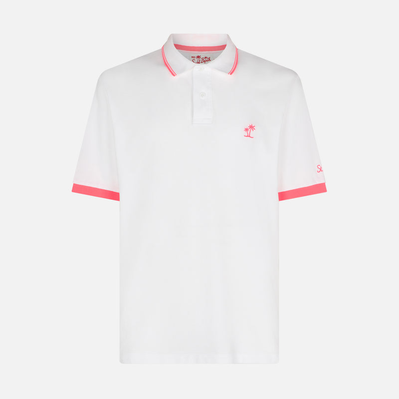 White piquet polo with palm embroidery