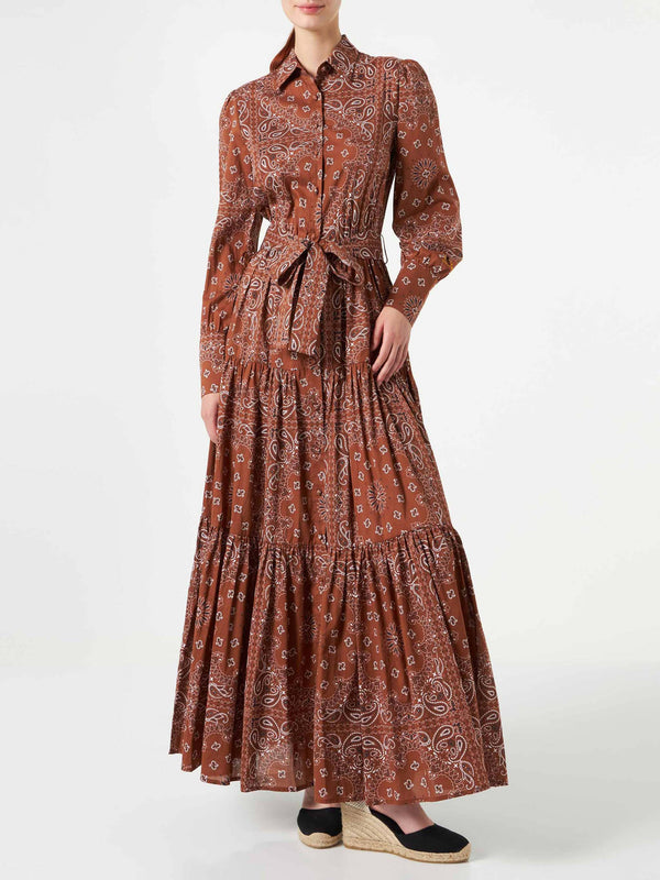 Woman brown bandanna long dress Jensen