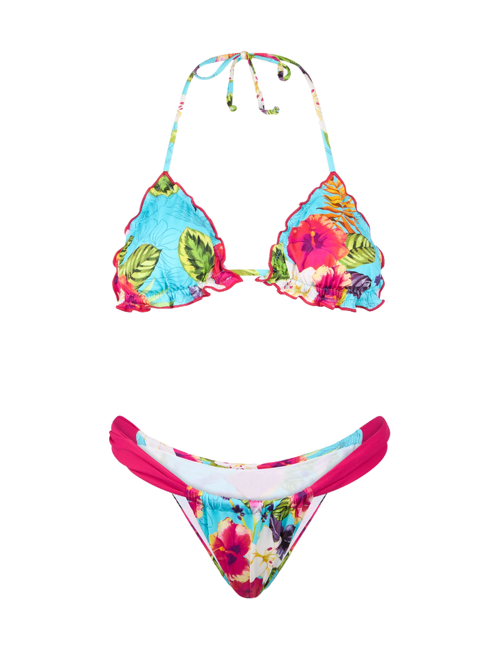 Bikini da donna a triangolo con stampa Ibiscus