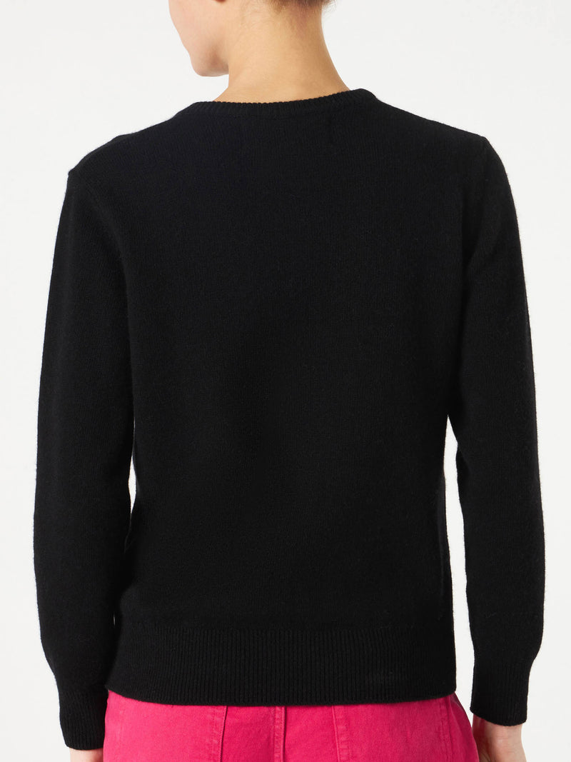 Woman black sweater Maleducata lurex embroidery