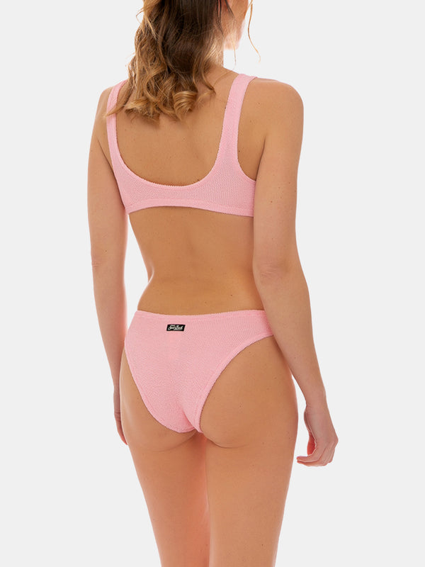 Bikini bralette in tessuto crinkle rosa