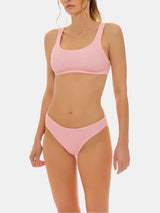 Pink crinkle fabric bralette bikini