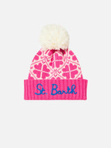 Woman fluo pink beanie with pattern