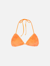 Woman orange fluo furry triangle top swimsuit