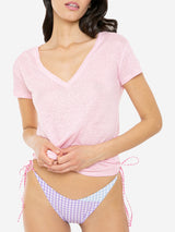 T-shirt da donna in lino rosa