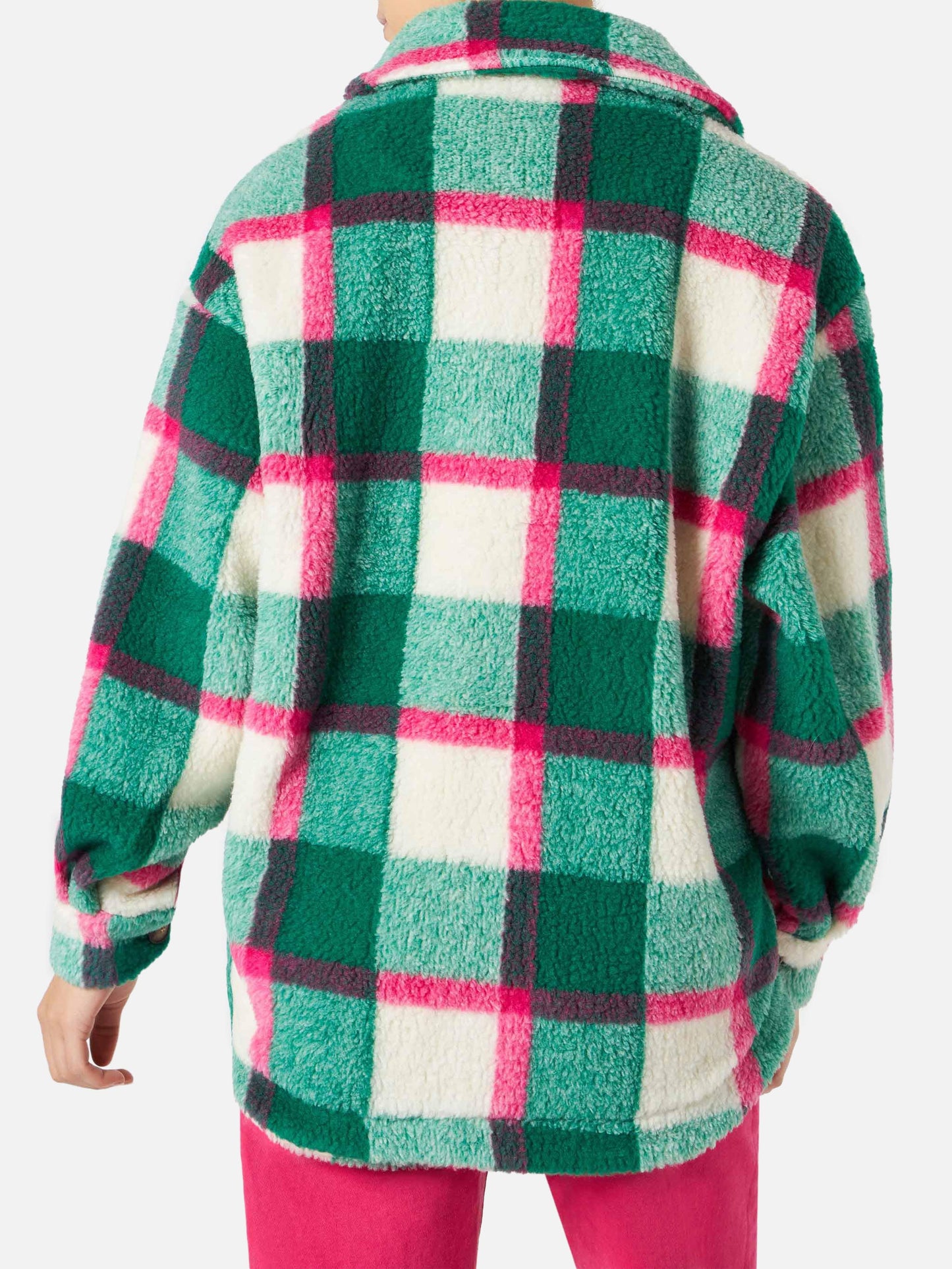 Woman sherpa overshirt with tartan pattern