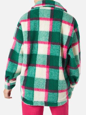 Woman sherpa overshirt with tartan pattern