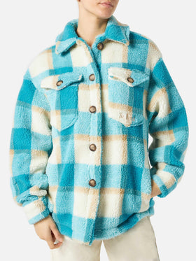 Woman sherpa overshirt with tartan pattern