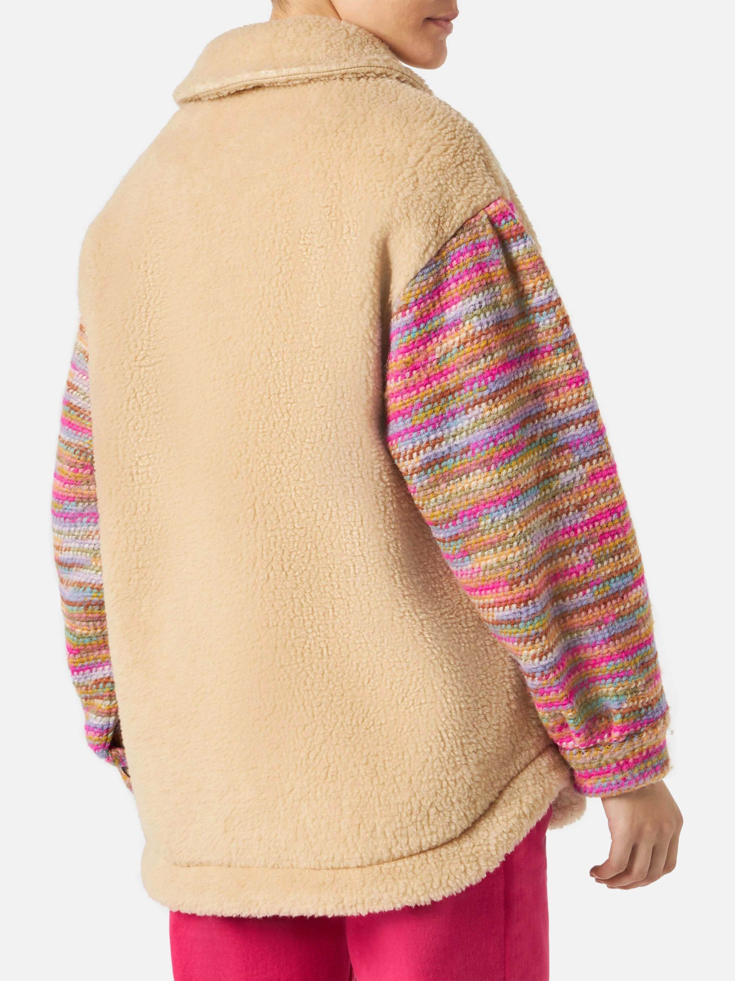 Woman sherpa overshirt with crochet details