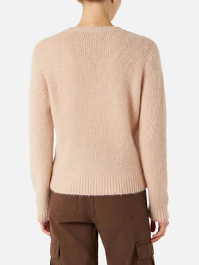 Maglione da donna beige garzato con ricamo