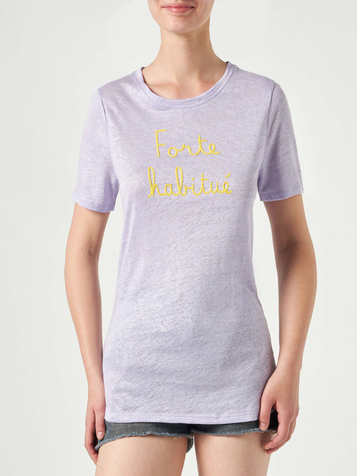 Linen t-shirt with Forte Habituè embroidery