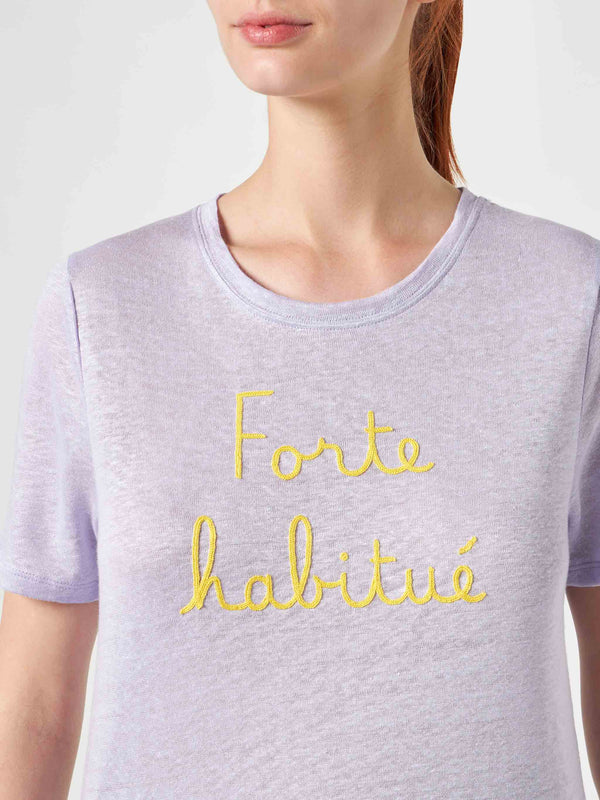 Leinen-T-Shirt mit Forte Habituè-Stickerei