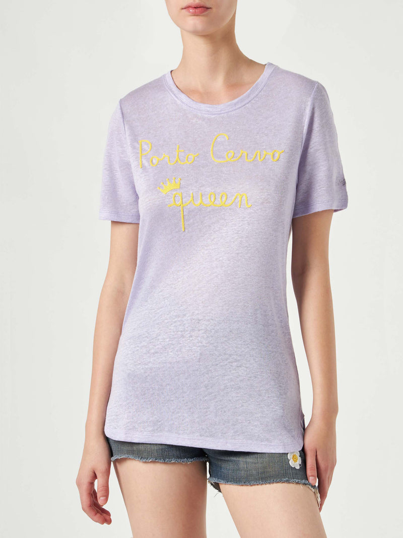 Linen t-shirt with Porto Cervo Queen embroidery