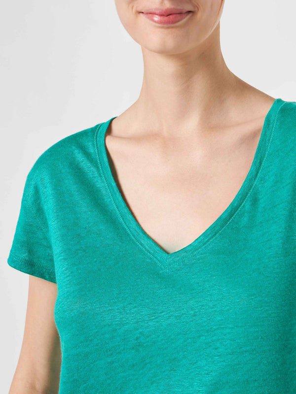 Woman green linen t-shirt