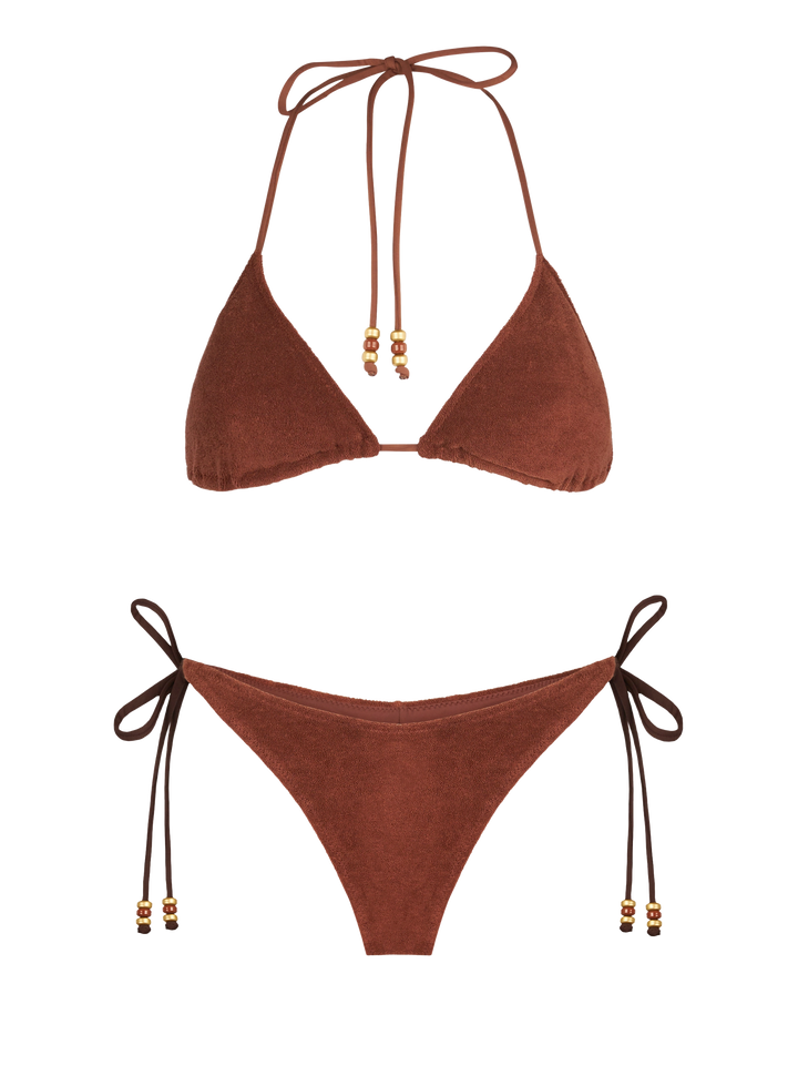 Bikini da donna a triangolo in spugna marrone