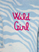 Gebürsteter Mädchenpullover mit Zebramuster und Wild Girl-Stickerei