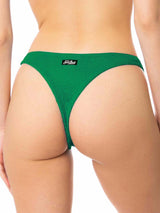 Woman green crinkle cheeky swim briefs