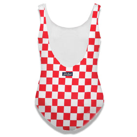 White and red check print girl's one piece - MC2 Saint Barth