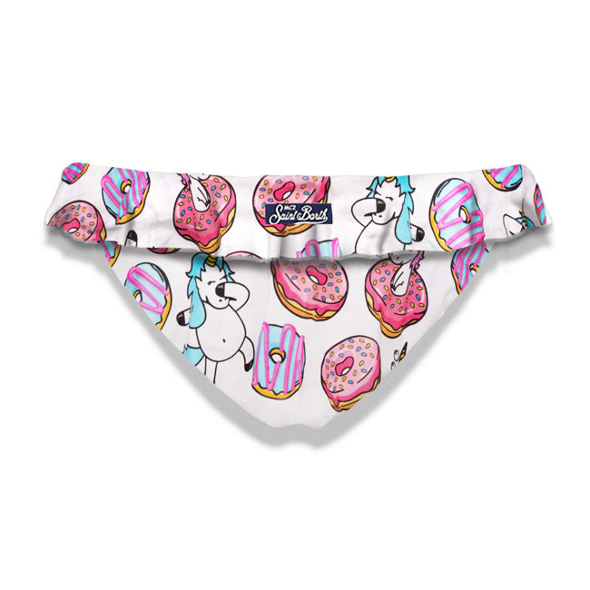 Girl ruffled swim briefs with unicorn print