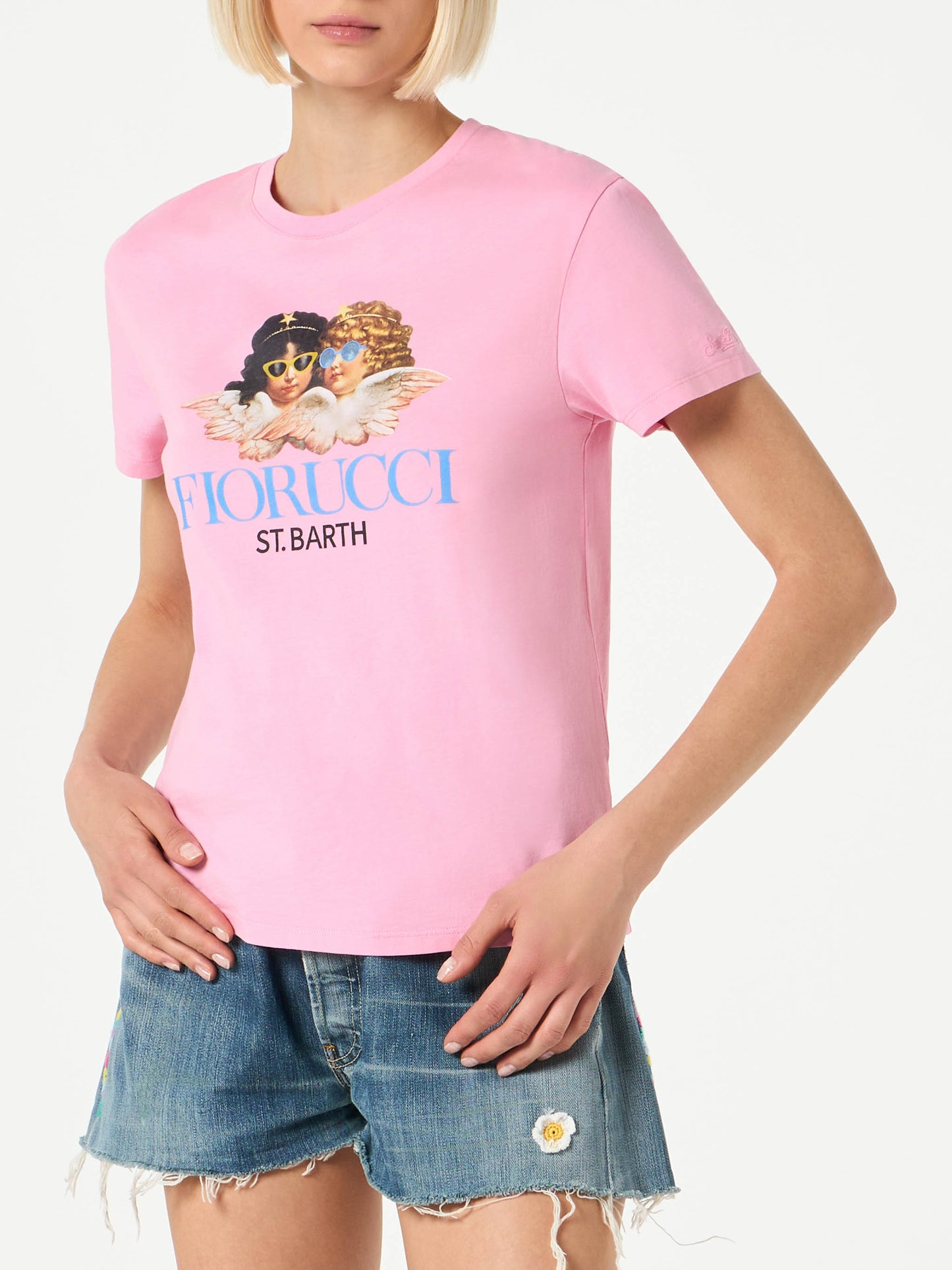 Woman cotton t-shirt with Fiorucci print | FIORUCCI SPECIAL EDITION - MC2 Saint Barth