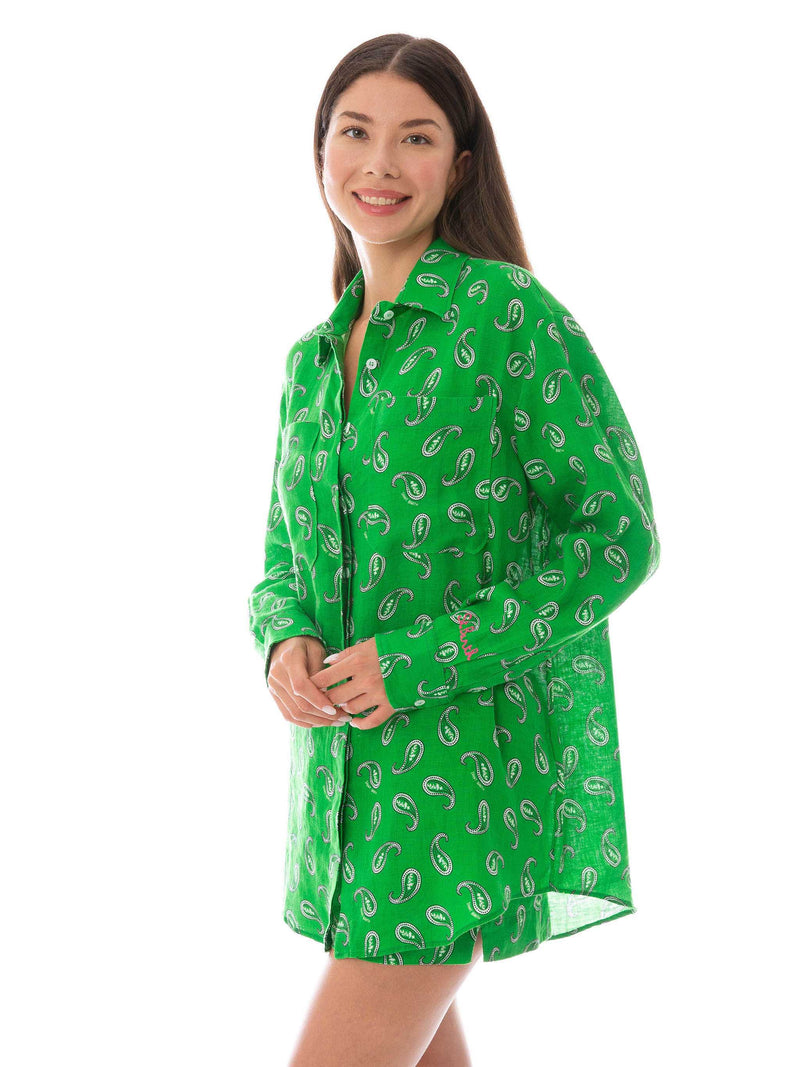 Grünes Paisley-Leinenhemd