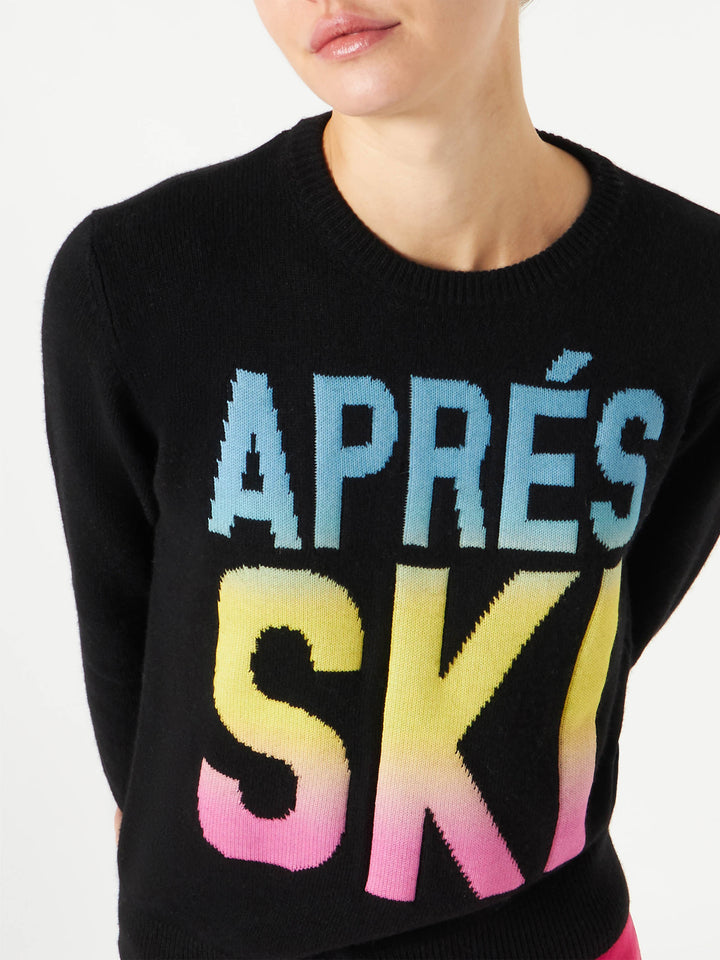 Maglione da donna Aprés Ski nero con scritta degrade