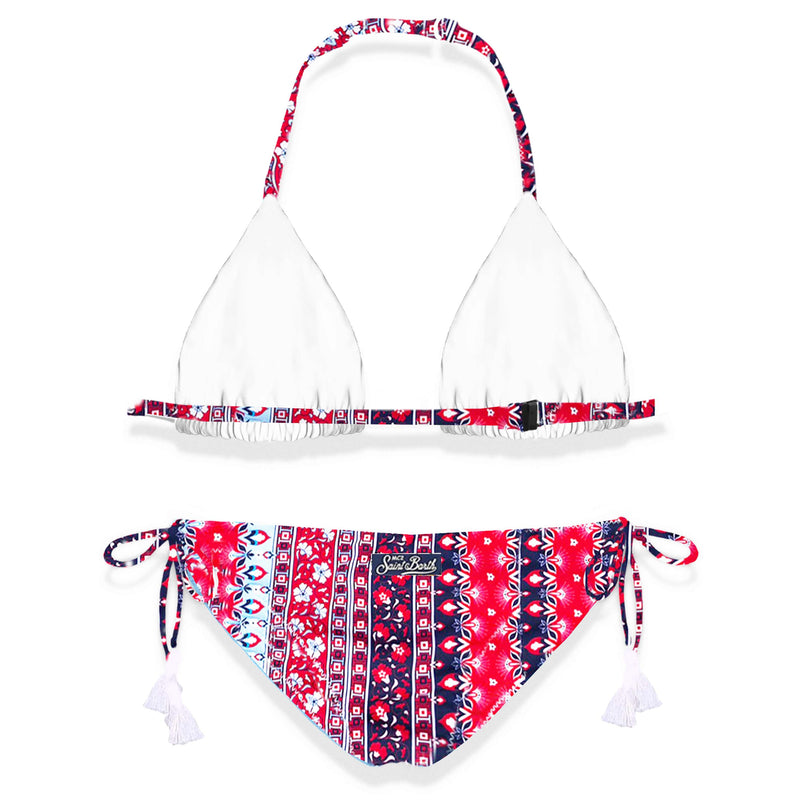 Bikini da bambina stampa gipsy rosso e blu