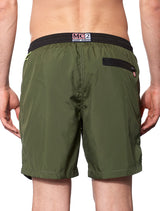 Military green light fabric zipped swim shorts