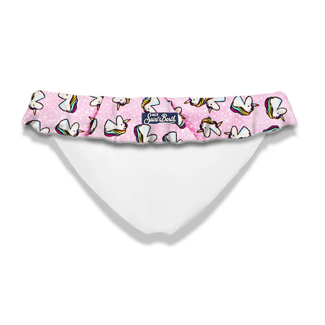 Slip da bagno da bambina con volant e stampa unicorno