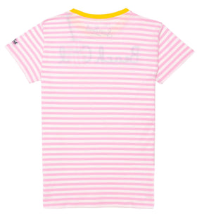 Rosa gestreiftes Damen-T-Shirt mit Beach Girl in St.Barth-Stickerei