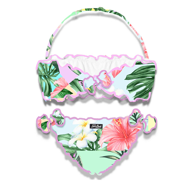 Bikini da bambina a fascia  con stampa fiori