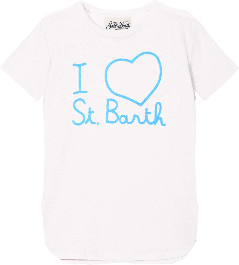 Leinen-T-Shirt mit Love St. Barth-Stickerei