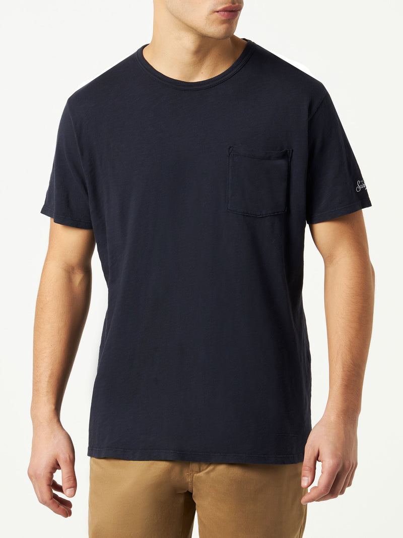 T-shirt da uomo blu navy con taschino frontale