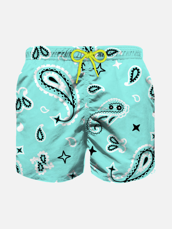 Wassergrüne Badeshorts für Jungen mit Bandana-Muster