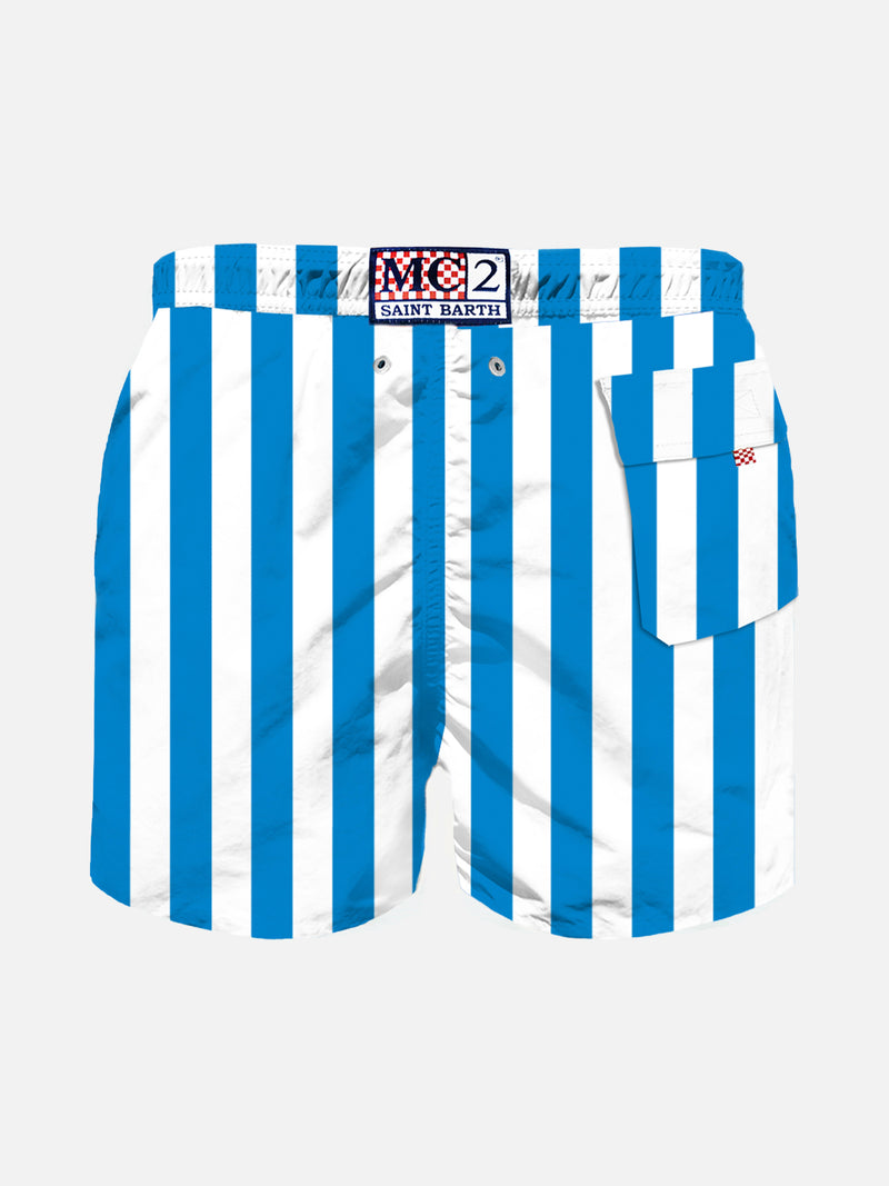 Boy swim shorts with white and bluette stripes